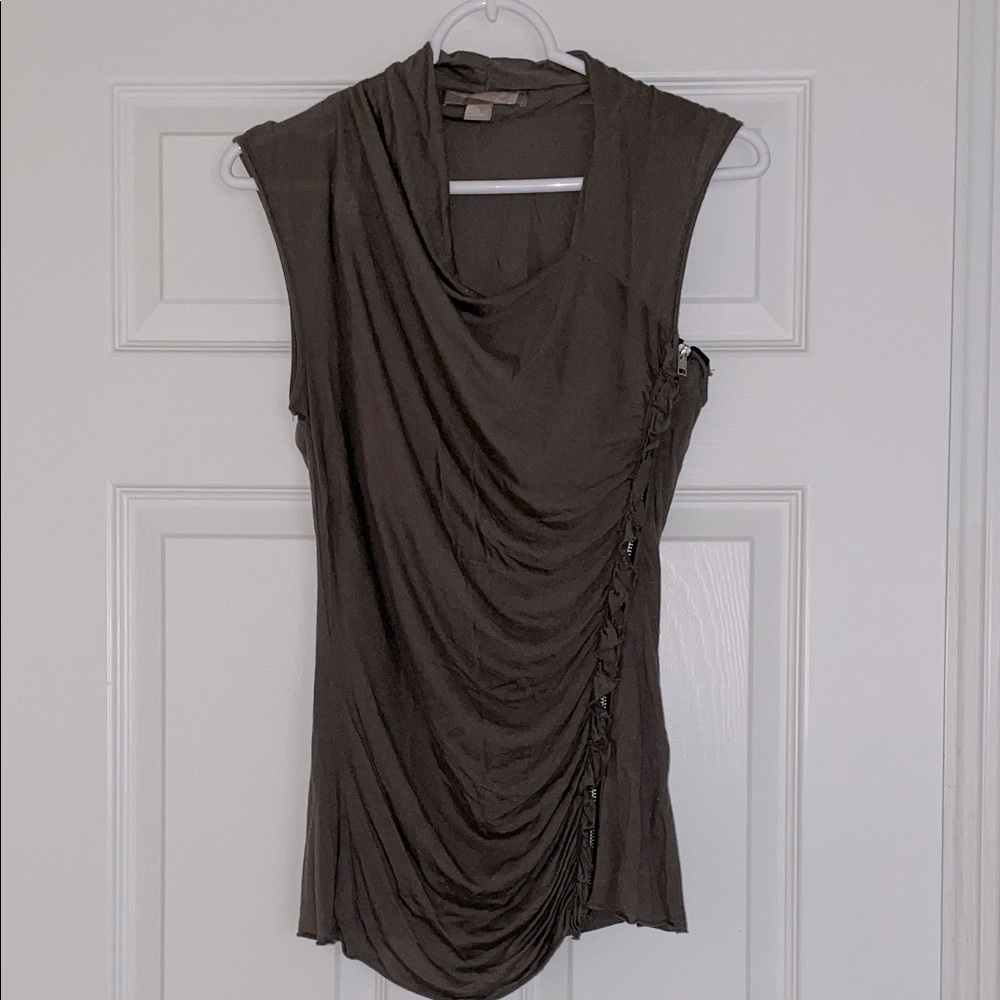 🩶 Grey Asymmetrical Neckline and Zippered Side Soft Jersey Top